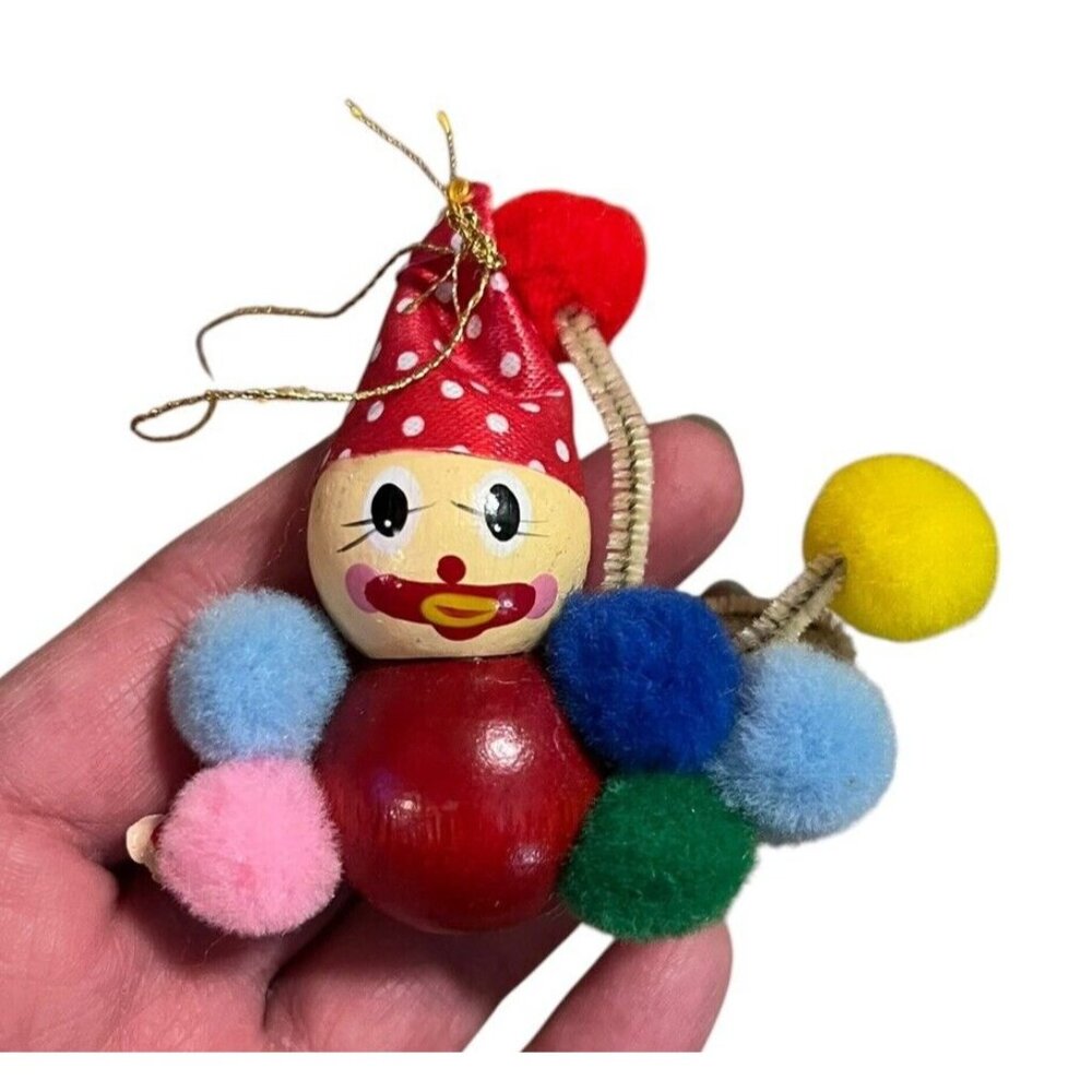 Vintage Wooden Clown Christmas Tree Ornament Holiday Classic Colorful